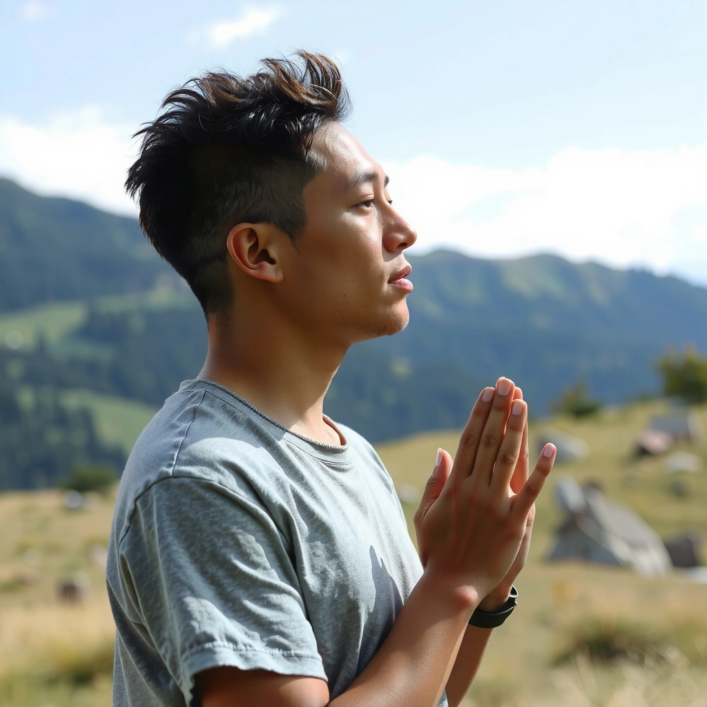 A person practicing breathwork in a serene setting